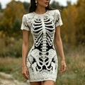 Women's Vintage Halloween Rose And Bloody Art Crew Neck Short Sleeve Mini Dress