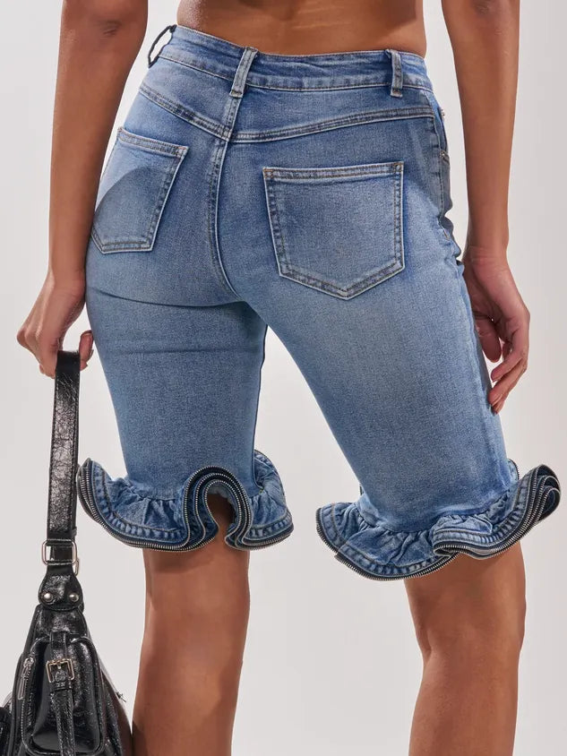 Casual Solid Tailored Denim Shorts