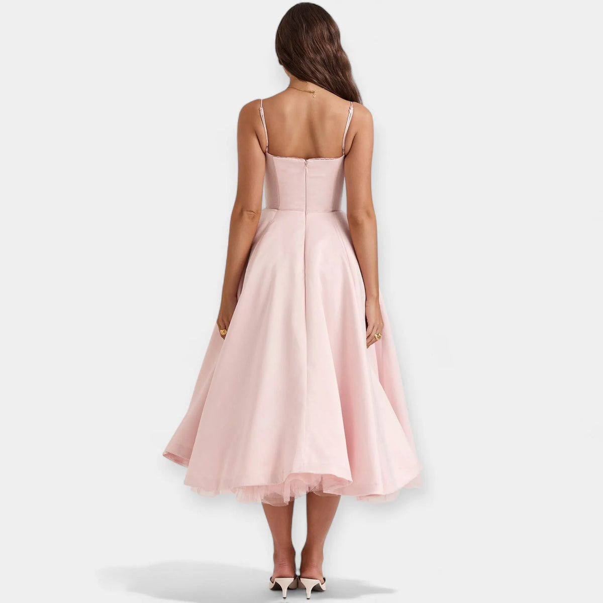 Midi Dress with Tulle Sheer Details