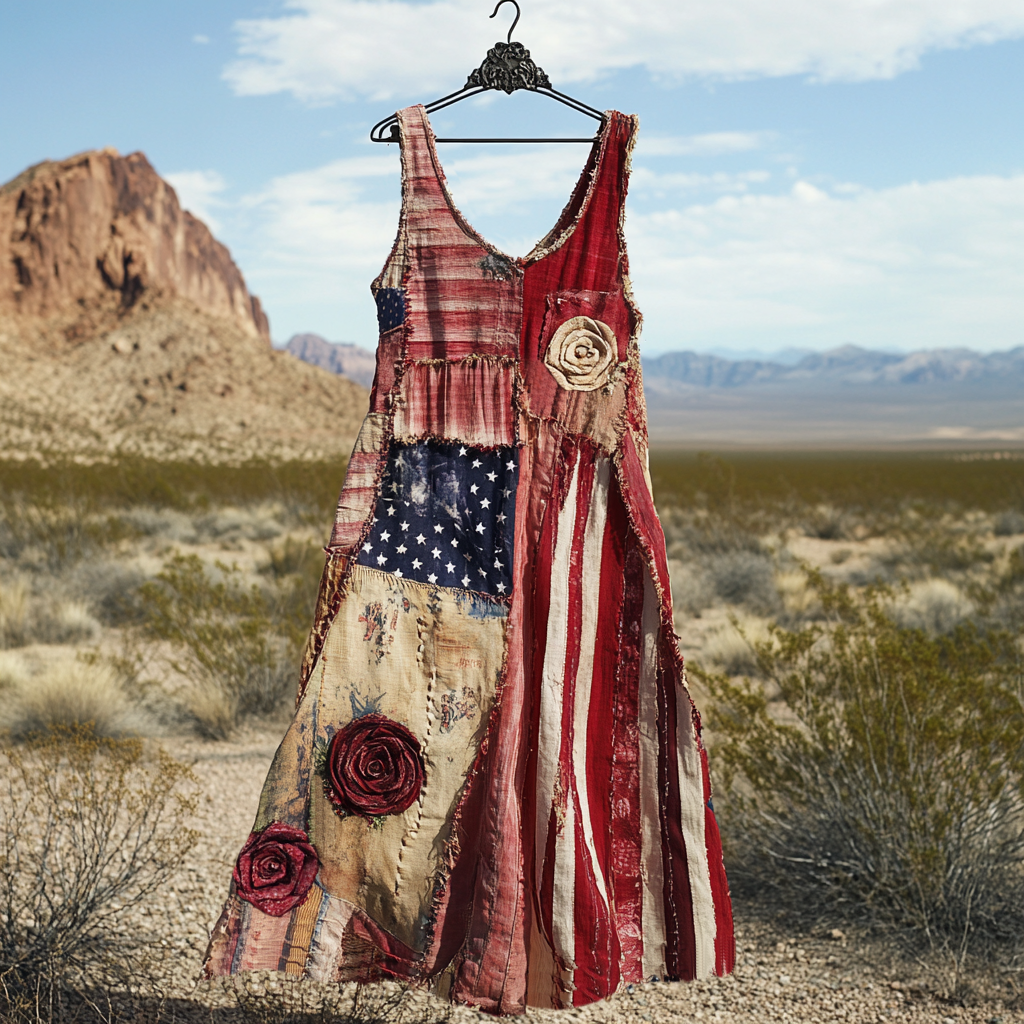 Women's Vintage Independence Day Rose Art Linen Linen Tank Dress
