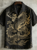 Japanese Art Retro Dragon Pattern Short Sleeve Shirt