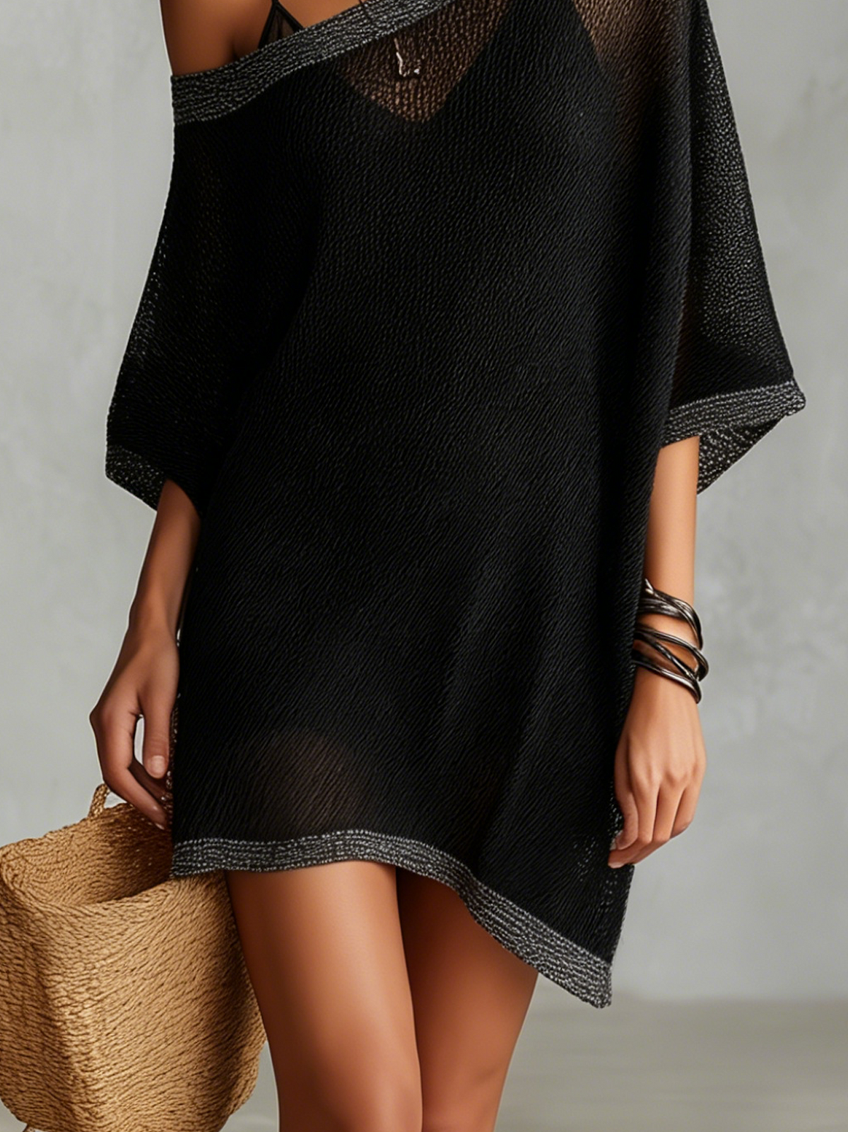 Black One Shoulder Knit Two-Piece Set
