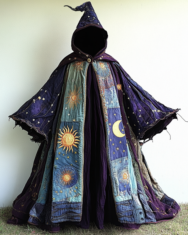 Star, moon, and sun 3D embroidered contrasting color stitching cape 2902