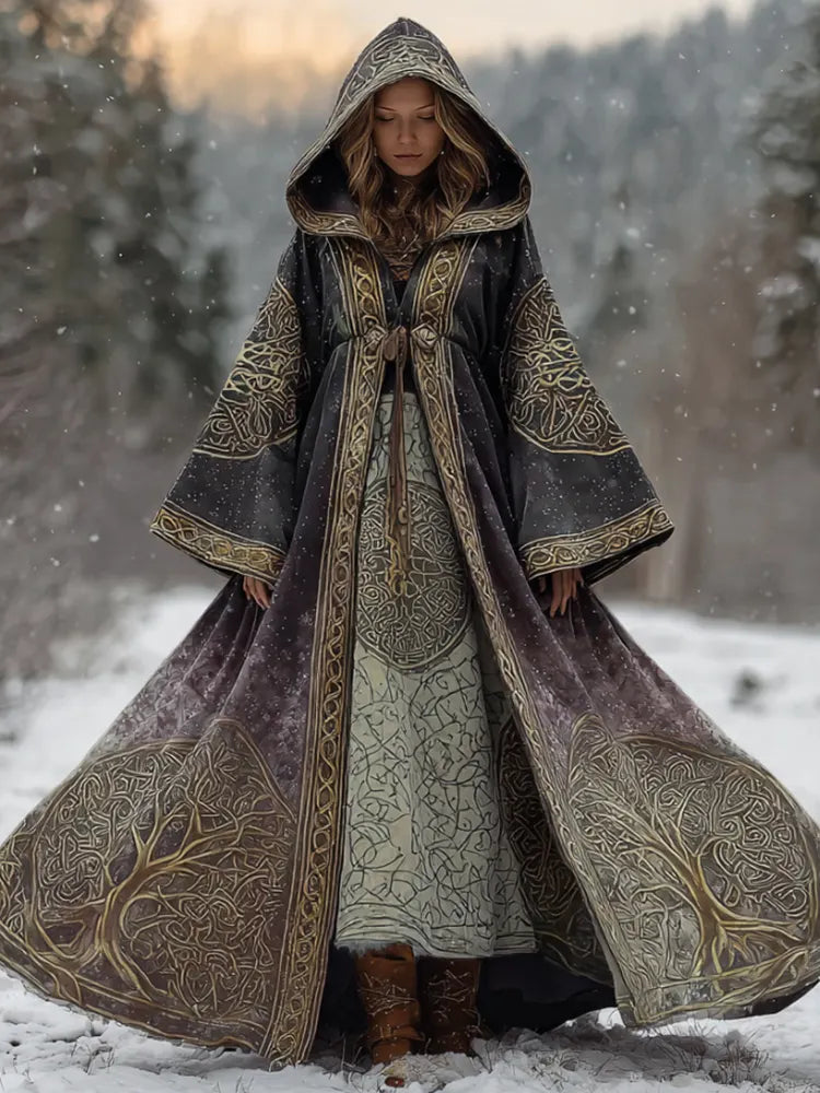 Women's Viking Tree Of Life Tie Dye Long Cloak
