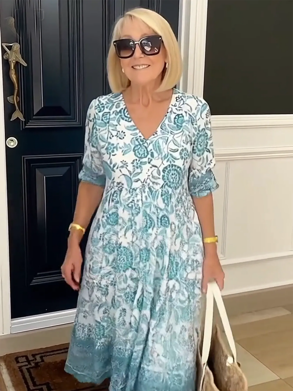 Boho Deep V Half Sleeve Dress Loose Floral Skirt Vacation Dress