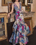 elegant floral ruffle maxi dress gown