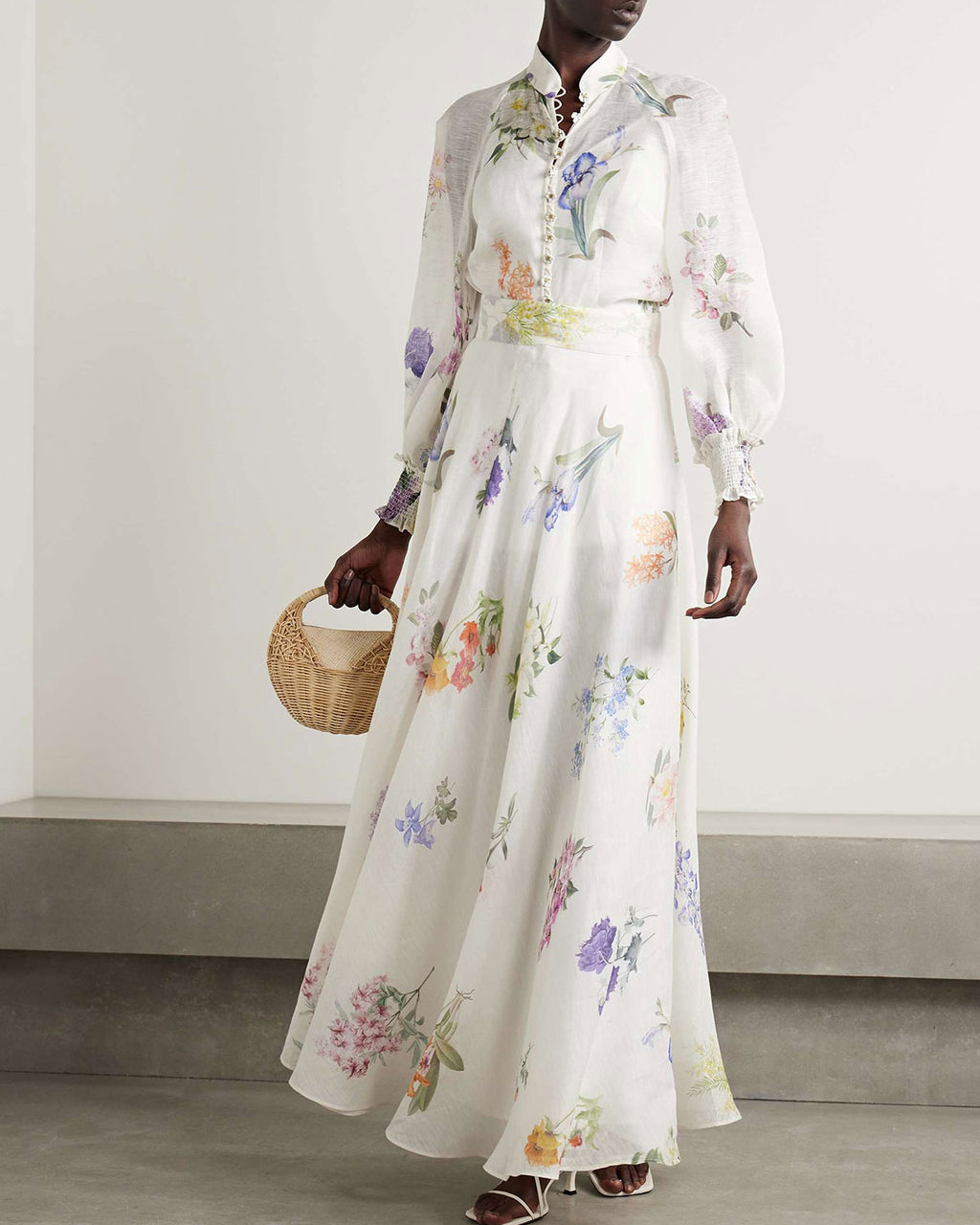 Floral-print linen and silk-blend maxi dress