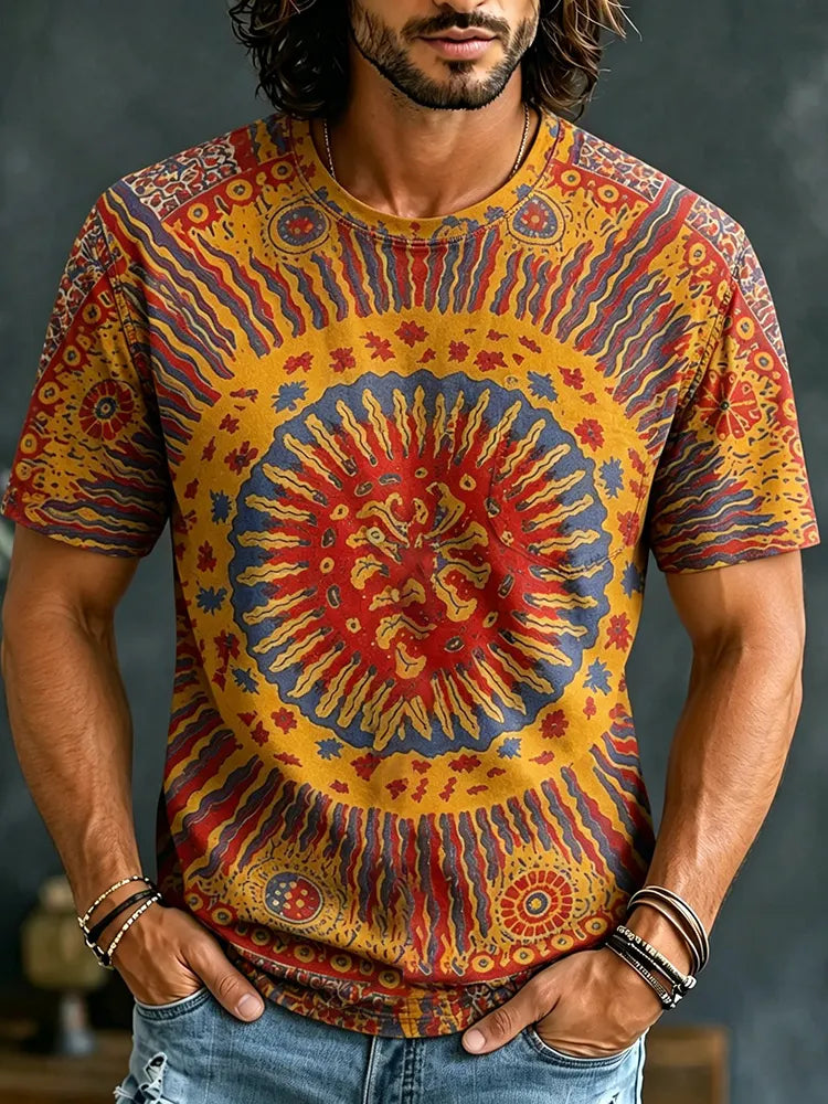 Men's Hippie Sun Art Tie Dye Print T-shirt