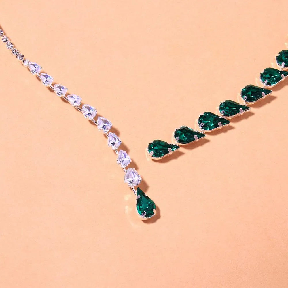 Green Water Drop Rhinestone Open Choker Necklace Jewelry