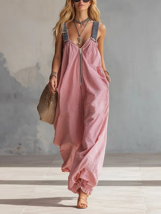 Casual Striped Loosen Overall Jumpsuit