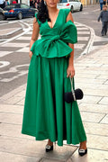 Women's Fashion V-Neck Bow Vset Skirt Set