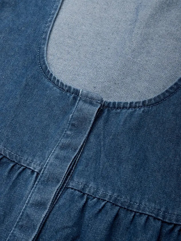 Casual Plain Distressing U-Neck Denim Maxi Dress