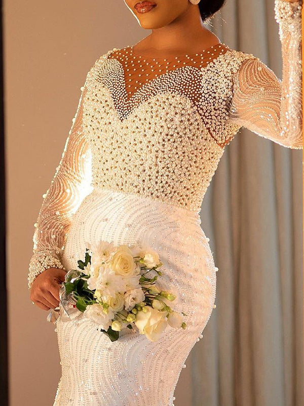 Elegant V-Neck Beaded Decorated Backless Wrap Wedding Maxi Dress