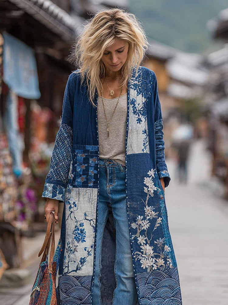 Women's Japanese Dragon Art V-neck Kaftan
