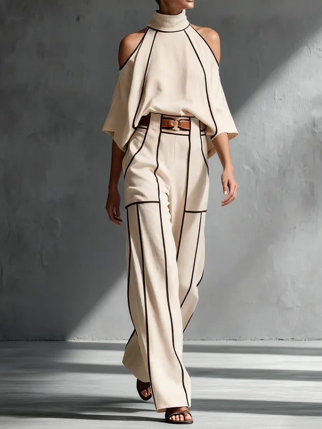 Casual Color Block Stand Collar Blouse