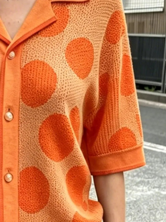 Casual Polka Dots Shawl Collar Loosen Knit Top