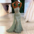 Dreamy Vow Blue One Shoulder Mermaid Luxury Dubai Evening Dress 2023 Women Wedding Sage Green Overskirt Prom Party Gowns 211