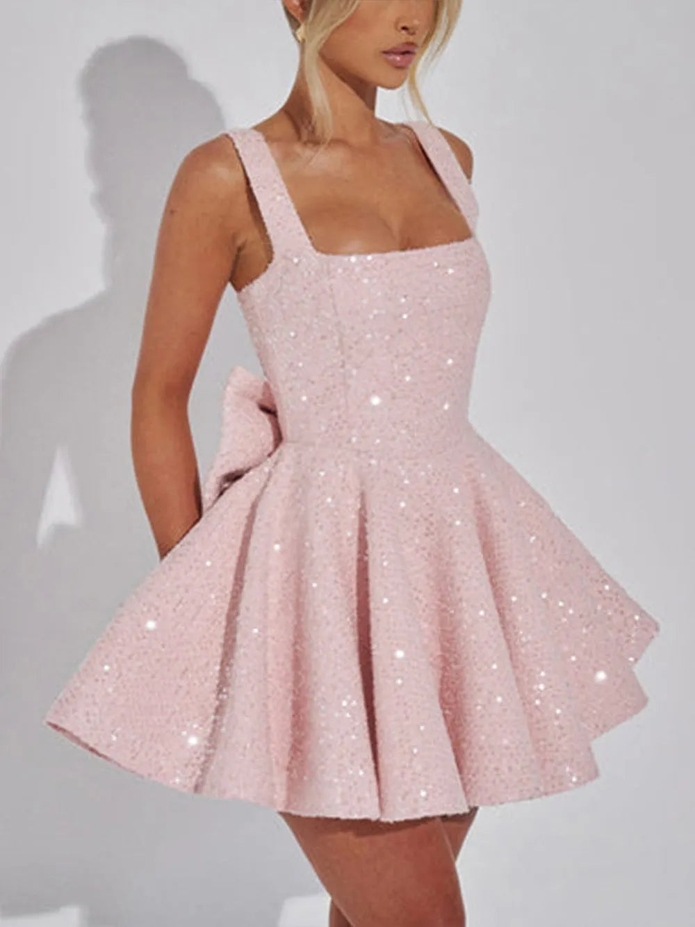 Elegant Square Neck A-Line Mini Dress