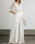 Doll Sleeve Solid Slit Jumpsuit