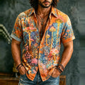 Men's Retro Hippie Psychedelic Mushroom Forest Pattern Casual Washed Shirt