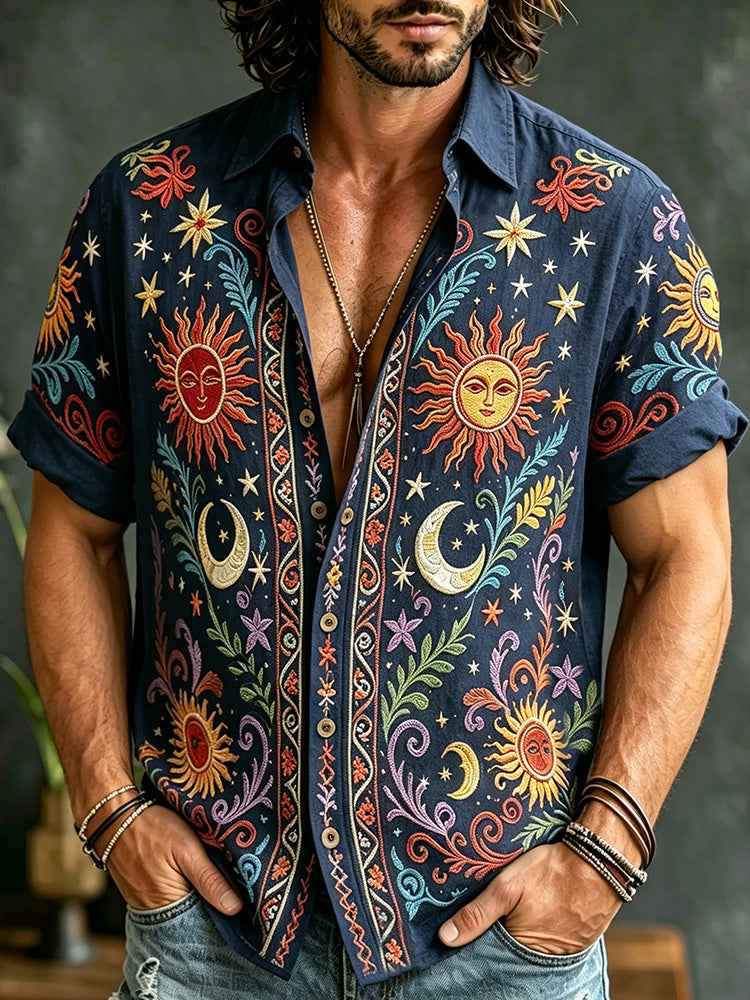 Men's Hippie Sun With Floral Print Casual Shirt