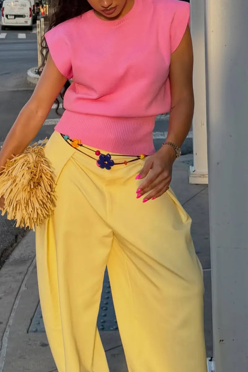 Women Round Neck Casual Top or Wide Leg Pants