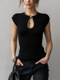 Black Knit Sleeveless Sweater With Keyhole Cutout