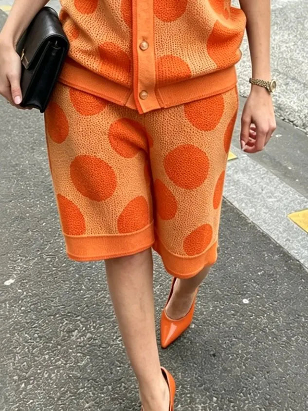 Casual Polka Dots Sweater Straight Pants Shorts