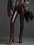 24-Hour-Shipping Brown Faux Leather Pants