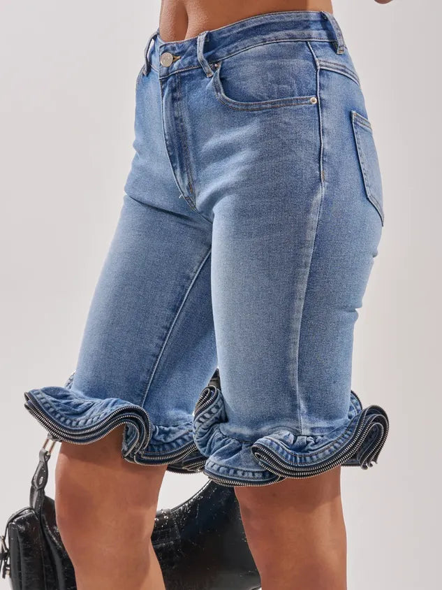 Casual Solid Tailored Denim Shorts