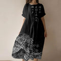 Vintage Japanese Haiku Art Linen Blend Maxi Dress