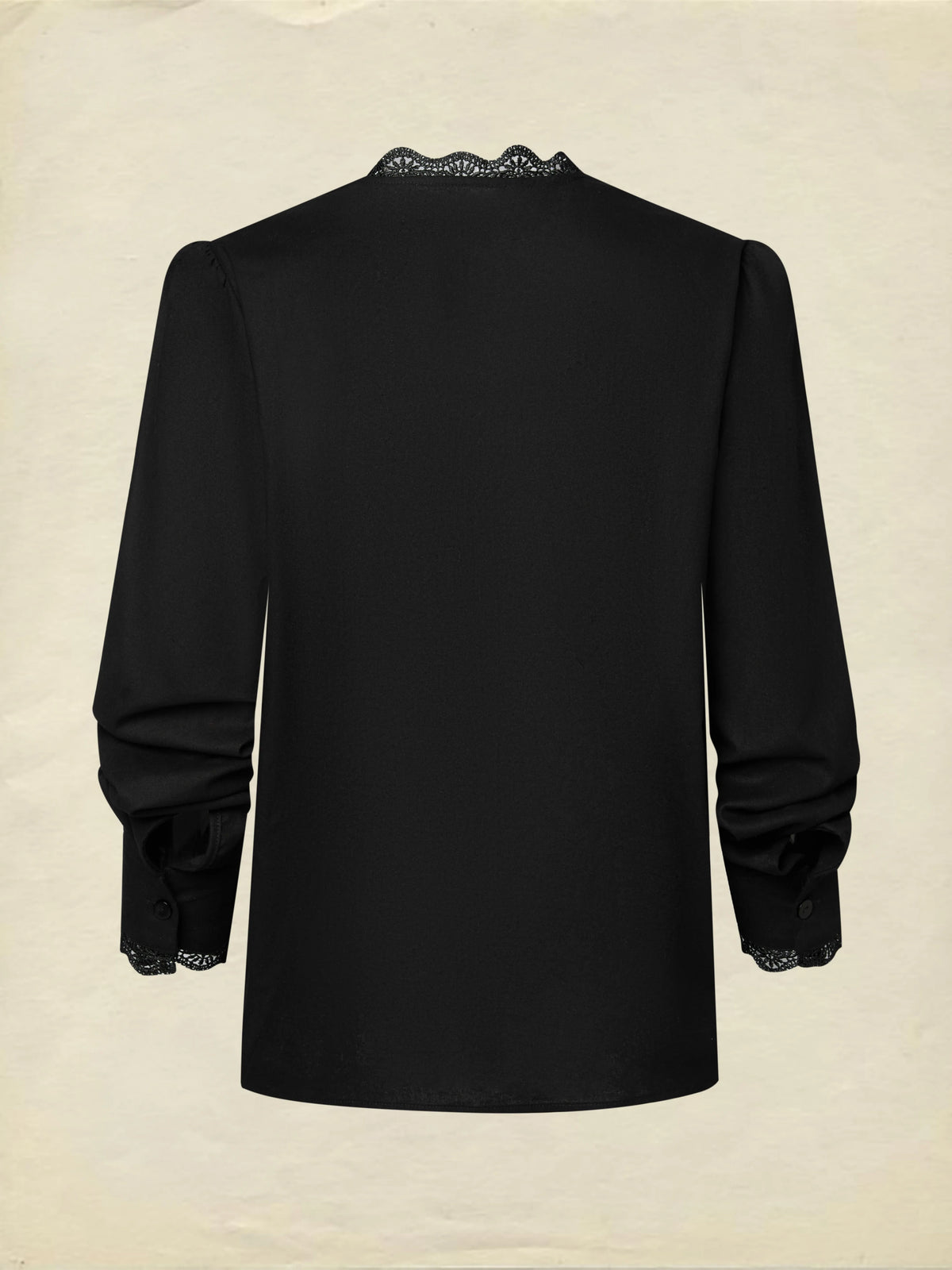 Linen Shirt, Half Sleeve, V Neck, Plain, Lace, French Vintage, Black