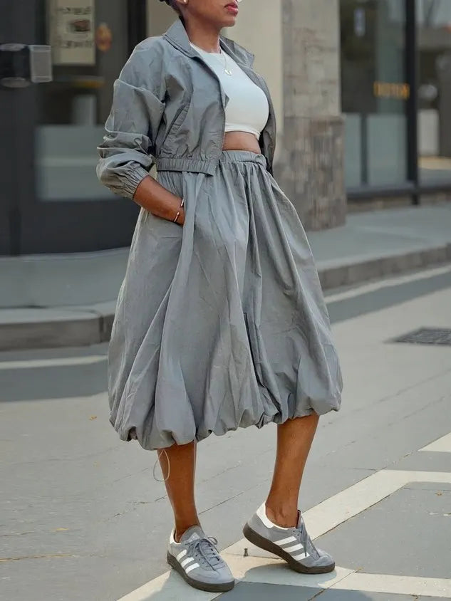 Casual Ruched Plain Midi Skirt