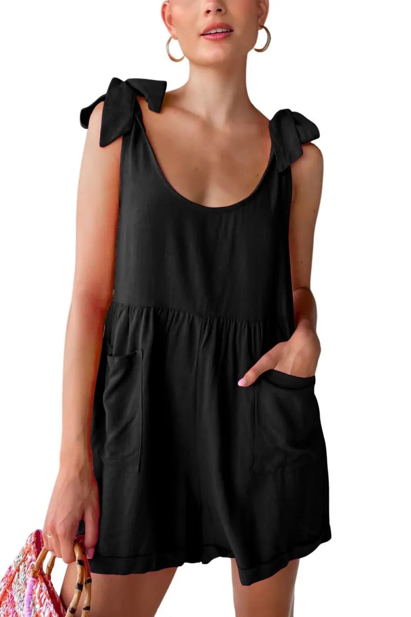 Women's Wide leg Romper Shorts Sexy Tie Knot Strap Sleeveless Boho Jumpsuit Overall Pants