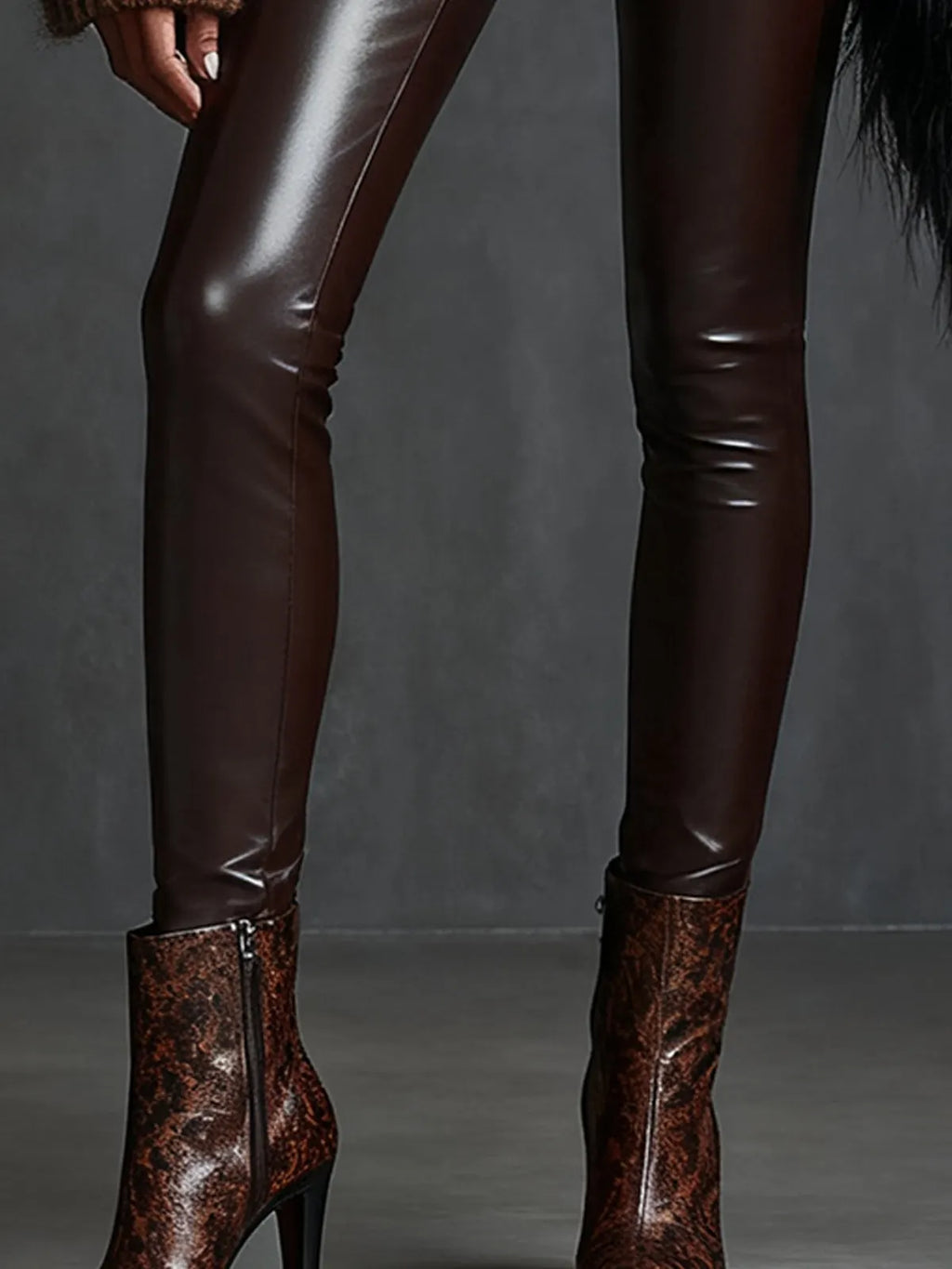24-Hour-Shipping Brown Faux Leather Pants