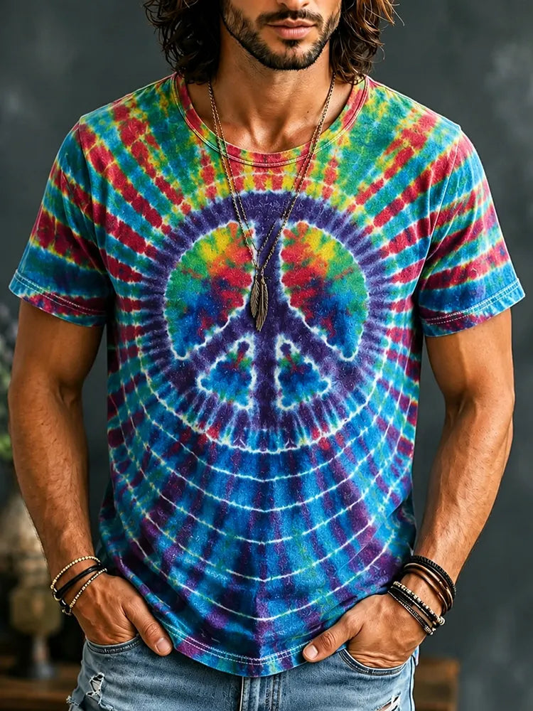 Vintage Tie Dye Peace Art Print Casual T-shirt