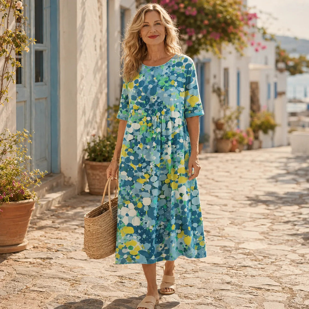 Marivella – Floral Loose Midi Dress with Hidden Pockets