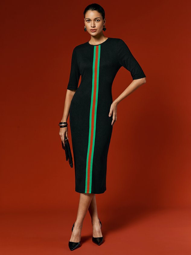 Casual Color Block Classic Tight Crew Neck Bodycon Dress