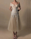 Embroidered Off Shoulder Tulle Dress