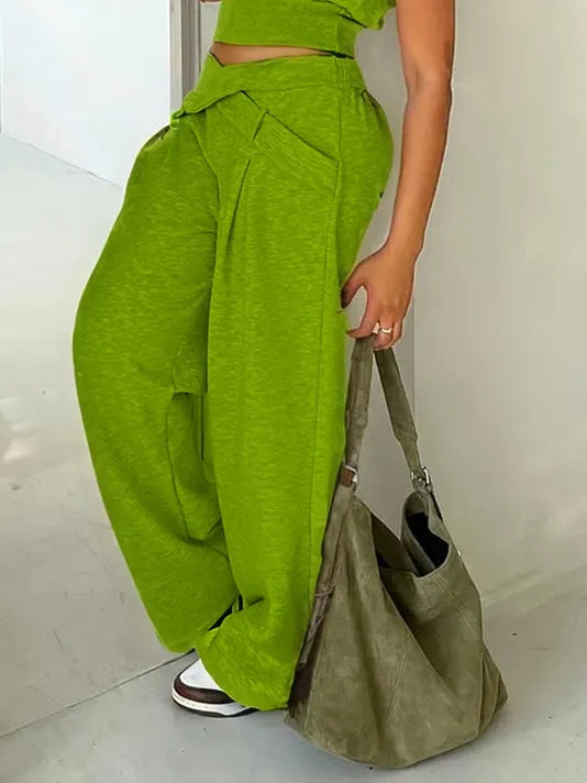 Casual Plain Pockets Cross Fashion Pants