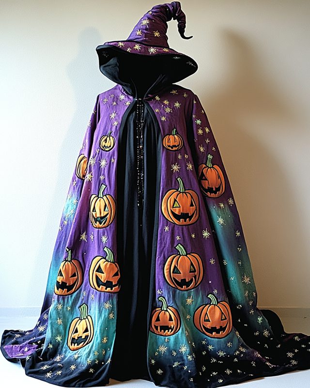 Halloween themed pumpkin head embroidered irregular tie-dye cape 3657