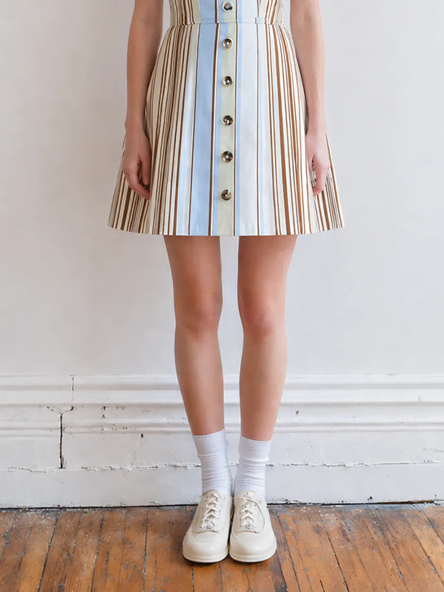 Women's Light Retro Fresh And Sweet Striped Sleeveless Mini Dress MDZ2408D1ZJW