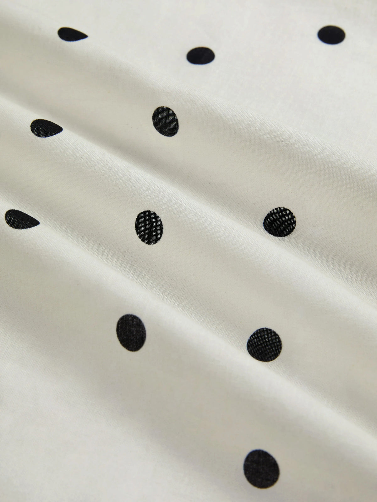 Maxi Linen Dress, Short Sleeves, Shawl Collar, Polka Dots, French Vintage, Off White