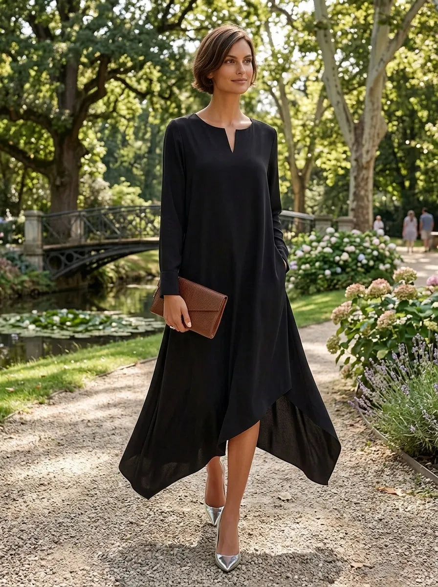 Women's Small V-Neck And Asymmetrical Hem Cotton-Blend Midi Dress MDZ1429H1ZRK