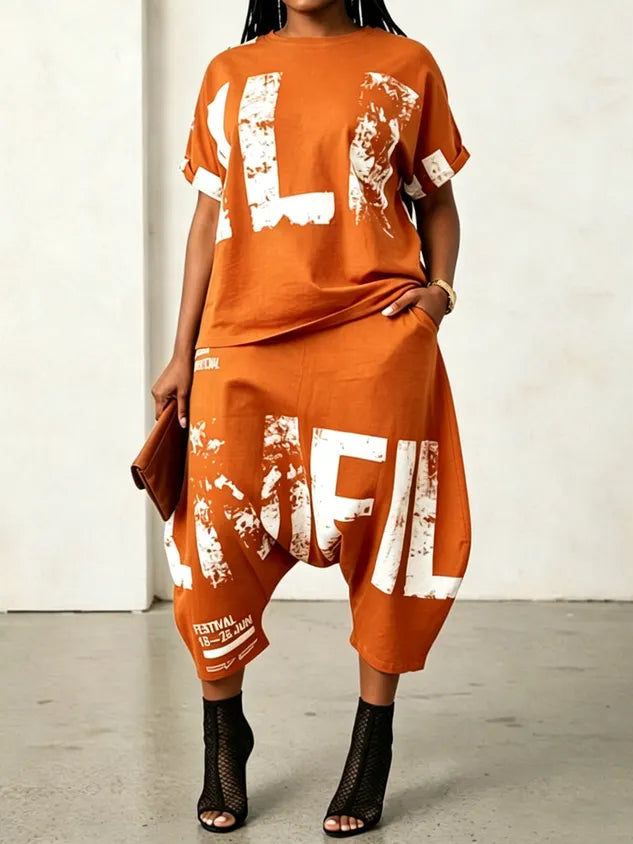 Casual Letter Print Tailored Short Sleeve Tee