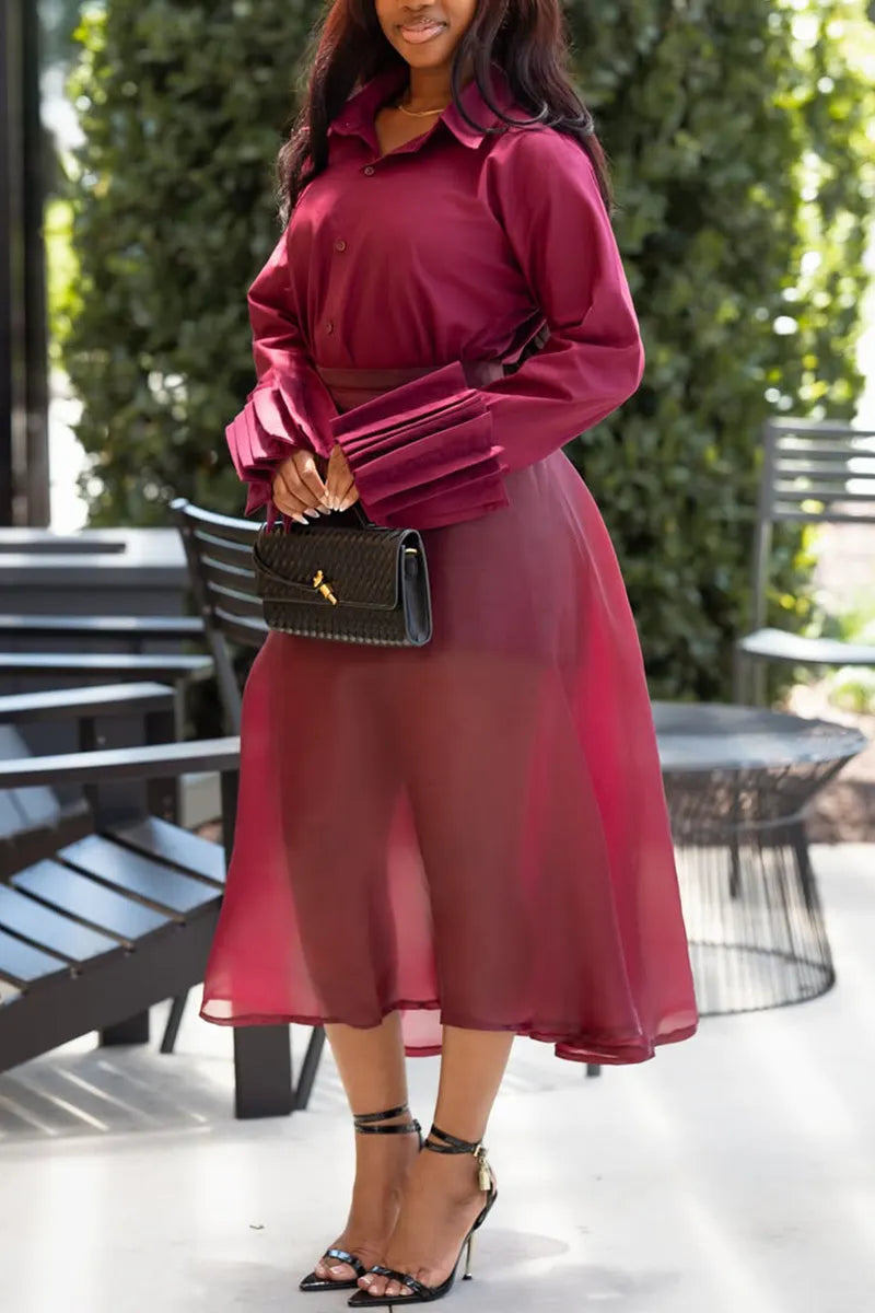 Women Collar Shirt+ Half Skirt Elegant Casual Set