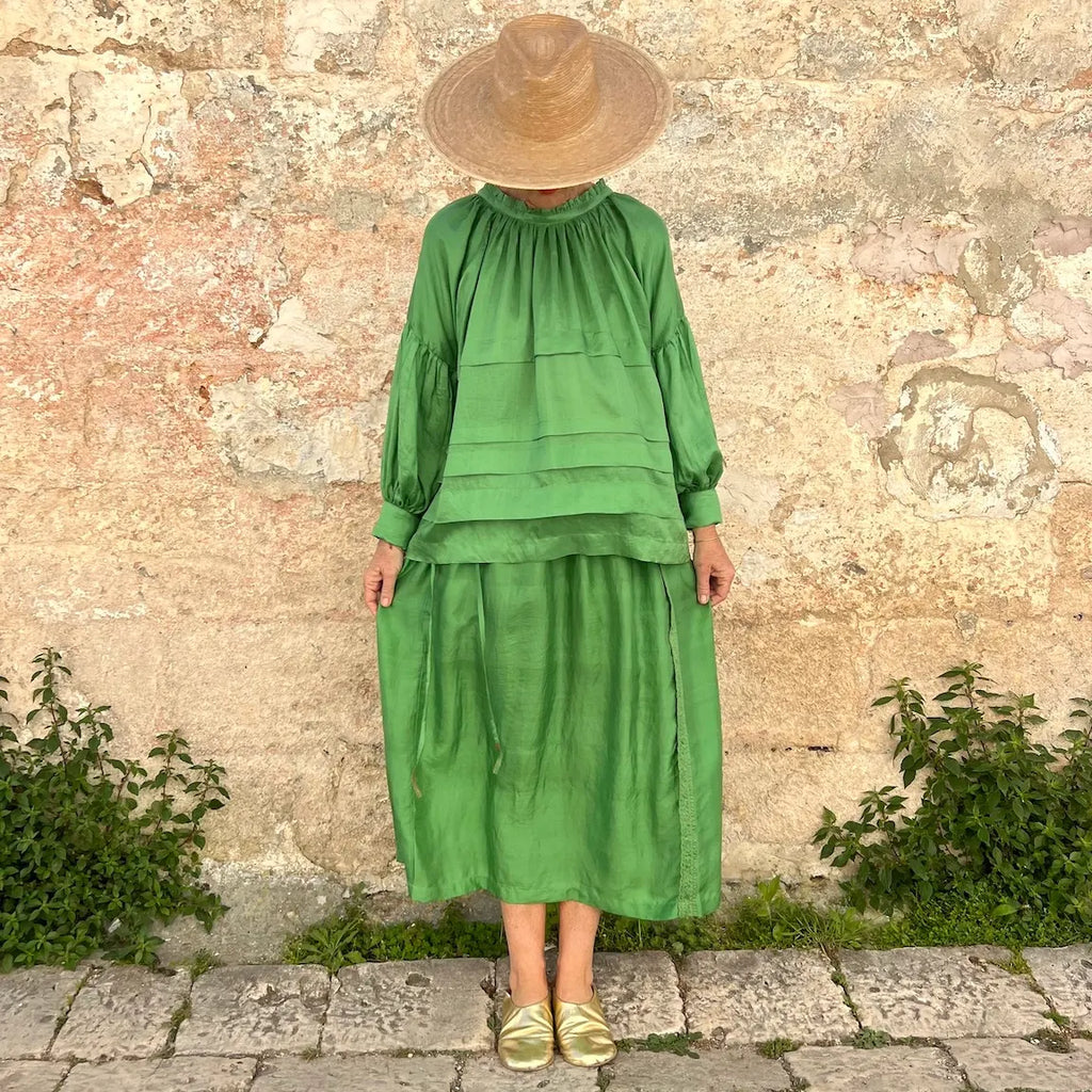 Runaway Bicycle Astrid Silk Blouse – Oversized Gathered Handwoven Silk Top