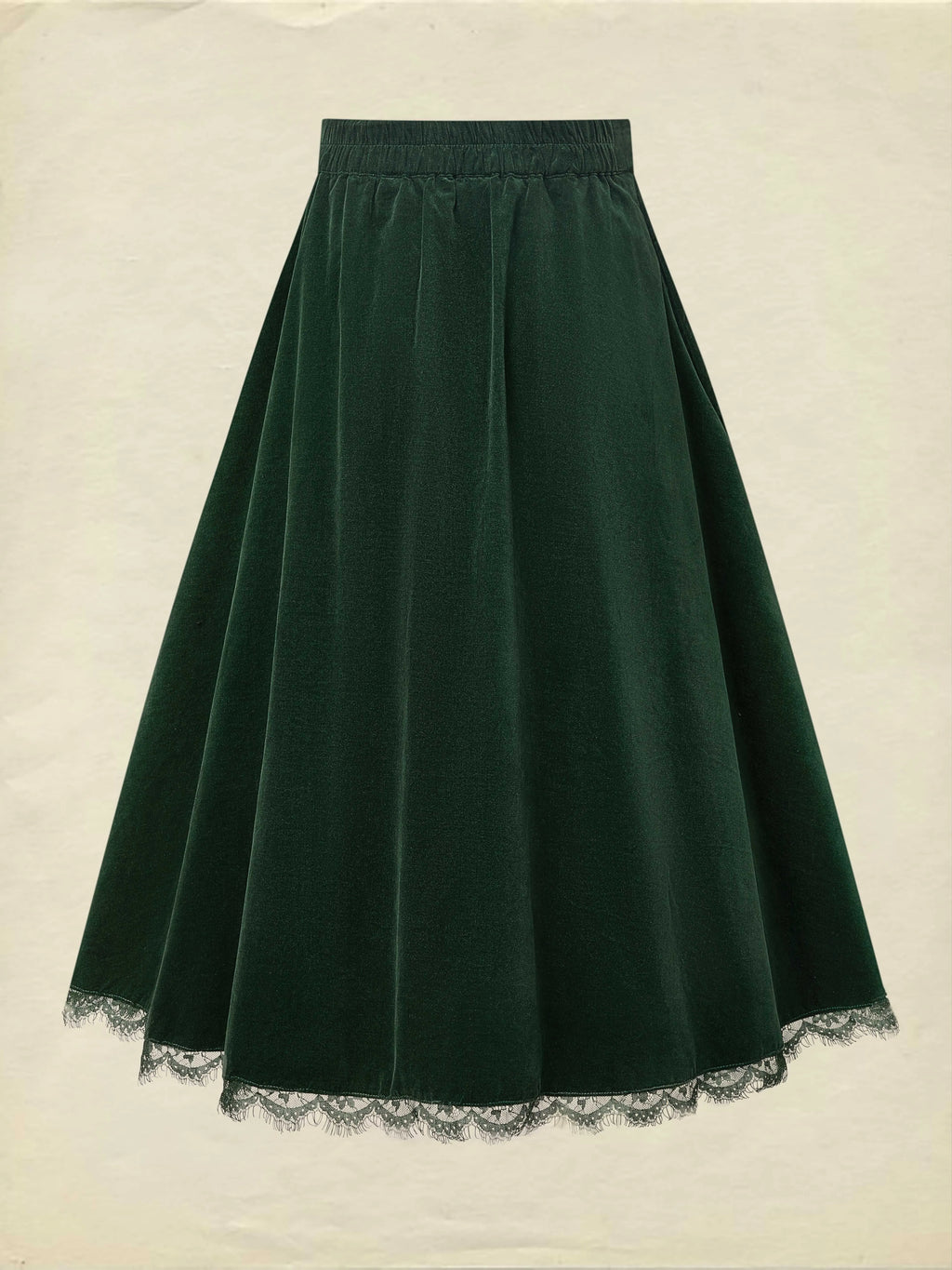 Midi Cotton Skirt (Shirt and Vest Not Included), Plain, Pocket Design, Vintage, Green