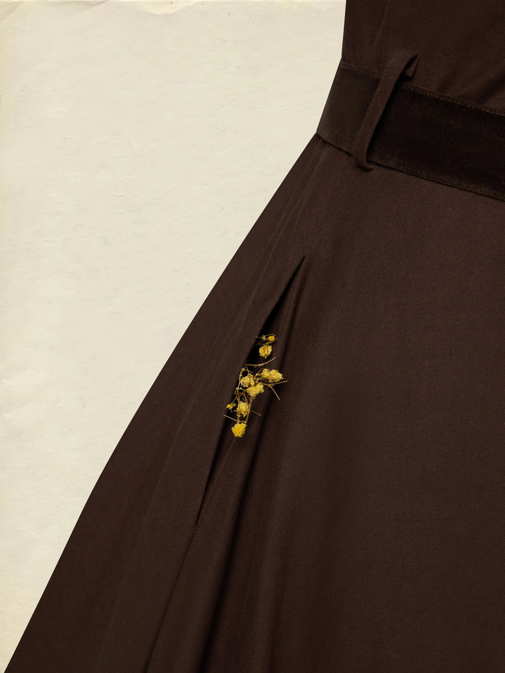 Midi Cotton Dress, Long Sleeves, Shawl Collar, Plain, Belt Design, Vintage, Coffee