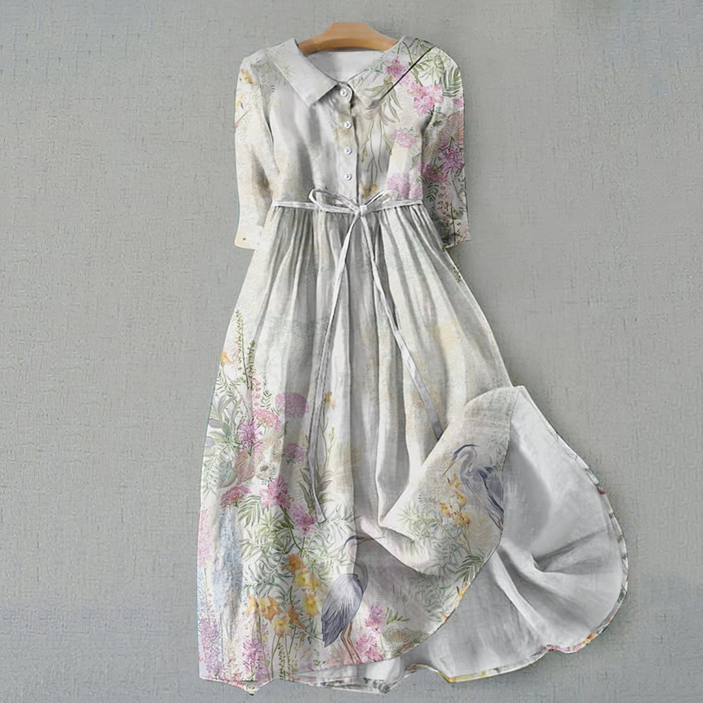 Vintage Flowers Graphics Print Lace-Up Dress
